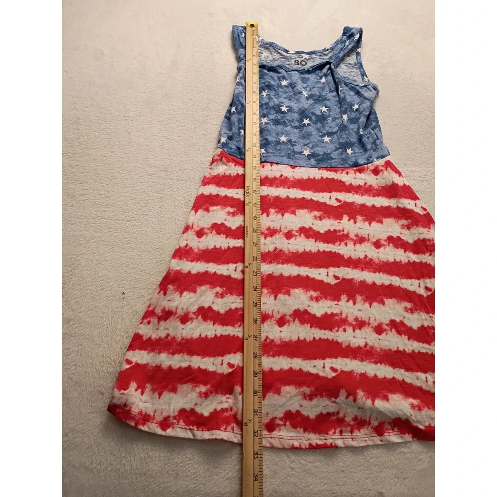 SO Patriotic Americana Stars and Stripes Tie Dye Tank Dress Red White Blue NWOT